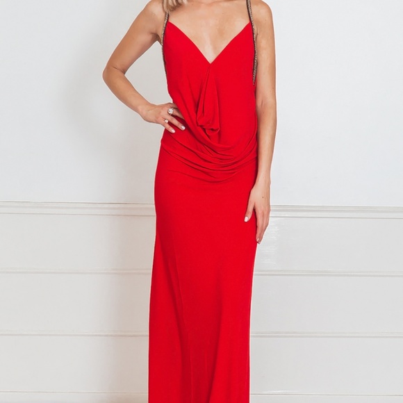 OPEN BACK RED MAXI DRESS - Picture 3 of 4